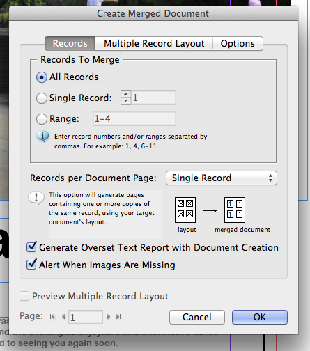 How to merge a single record onto a page with data merge in indesign cs6