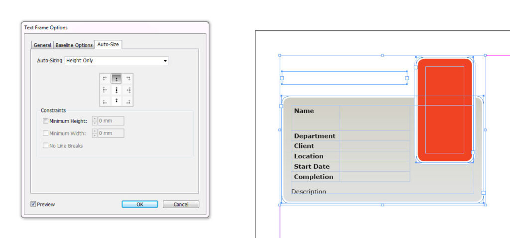 Auto sizing text box in Indesign CS6