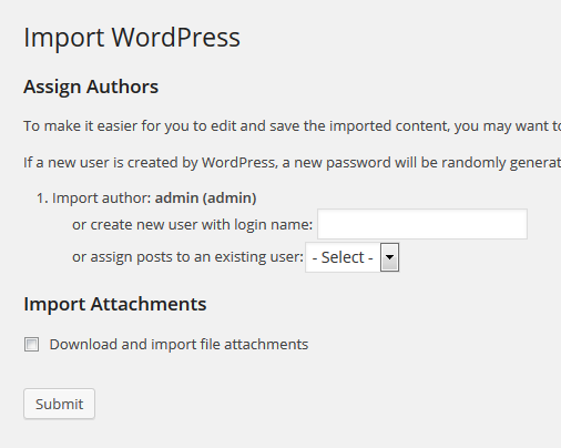 Assign content to authors and download and import file attachments